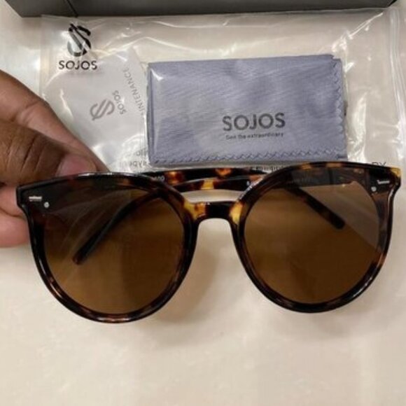 🆕SOJOS Womens Dark Brown Classic Round Retro Vintage Large Frame Sunglasses - Picture 1 of 7